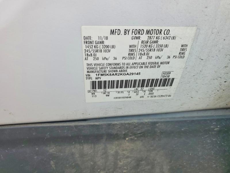 53748446 :رقم المزاد ، 1FM5K8AR2KGA29145 vin ، 2019 Ford Explorer مزاد بيع