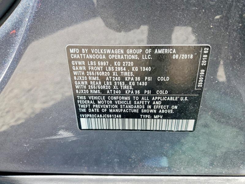 2018 Volkswagen Atlas მანქანა იყიდება აუქციონზე, vin: 1V2PR2CA8JC581248, აუქციონის ნომერი: 53375986