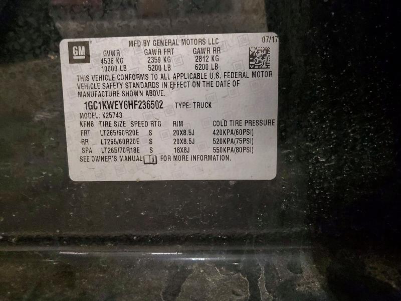 Aukcja sprzedaży 2017 Chevrolet Silverado, vin: 1GC1KWEY6HF236502, numer aukcji: 53298276