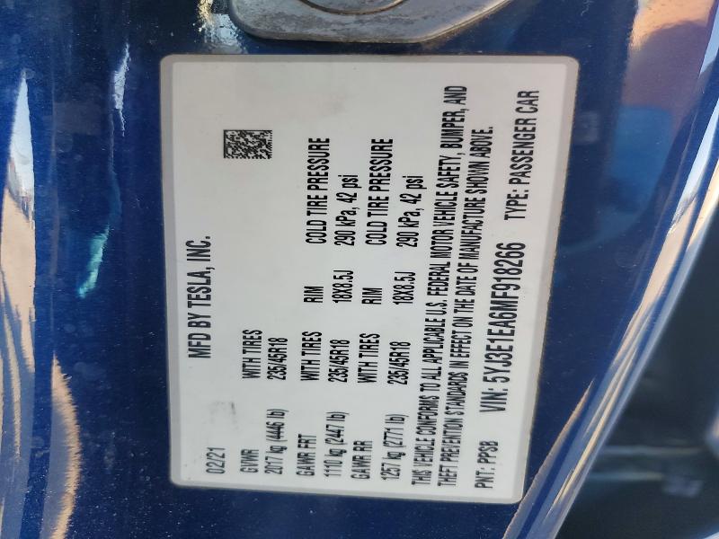 Aukcja sprzedaży 2021 Tesla Model 3, vin: 5YJ3E1EA6MF918266, numer aukcji: 49540576