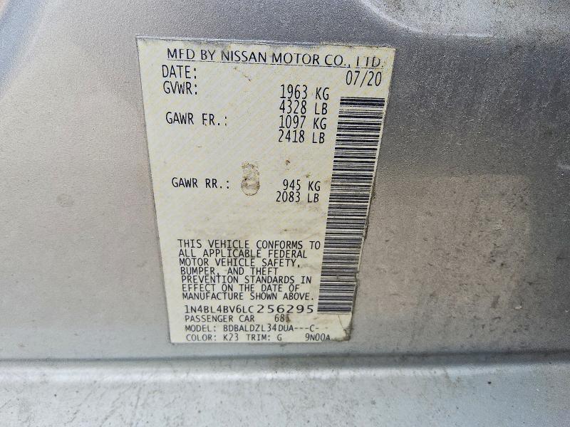 2020 Nissan Altima მანქანა იყიდება აუქციონზე, vin: 1N4BL4BV6LC256295, აუქციონის ნომერი: 54016646