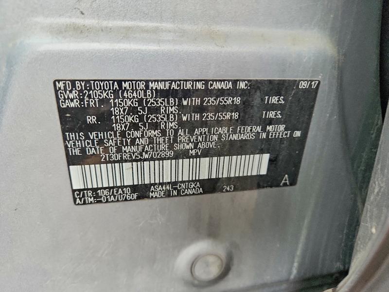 Aukcja sprzedaży 2018 Toyota Rav4, vin: 2T3DFREV5JW702899, numer aukcji: 53631176