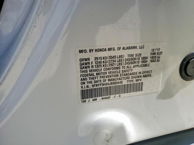 Aukcja sprzedaży 2018 Honda Pilot, vin: 5FNYF5H34JB000440, numer aukcji: 51690176