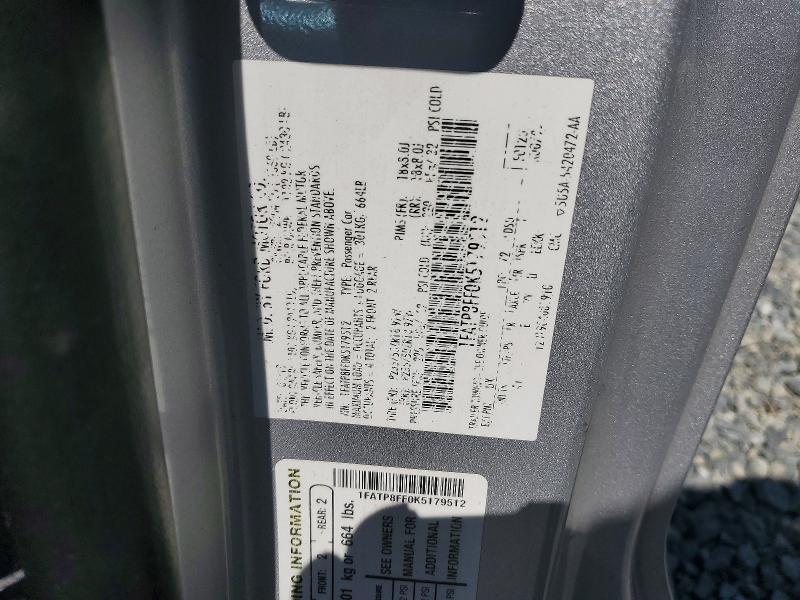 52394736 :رقم المزاد ، 1FATP8FF0K5179512 vin ، 2019 Ford Mustang مزاد بيع