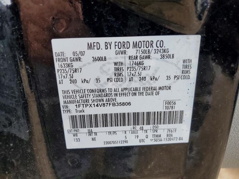 52478636 :رقم المزاد ، 1FTPX14V87FB35806 vin ، 2007 Ford F150 مزاد بيع