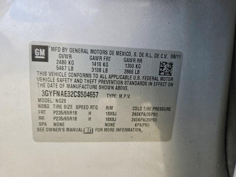 Aukcja sprzedaży 2012 Cadillac Srx, vin: 3GYFNAE32CS504657, numer aukcji: 52141276