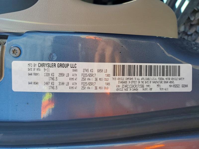 2012 Chrysler Town & Country მანქანა იყიდება აუქციონზე, vin: 2C4RC1CGXCR171586, აუქციონის ნომერი: 53721416