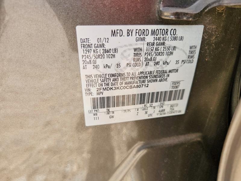 Aukcja sprzedaży 2012 Ford Edge, vin: 2FMDK3KC0CBA80712, numer aukcji: 54251576