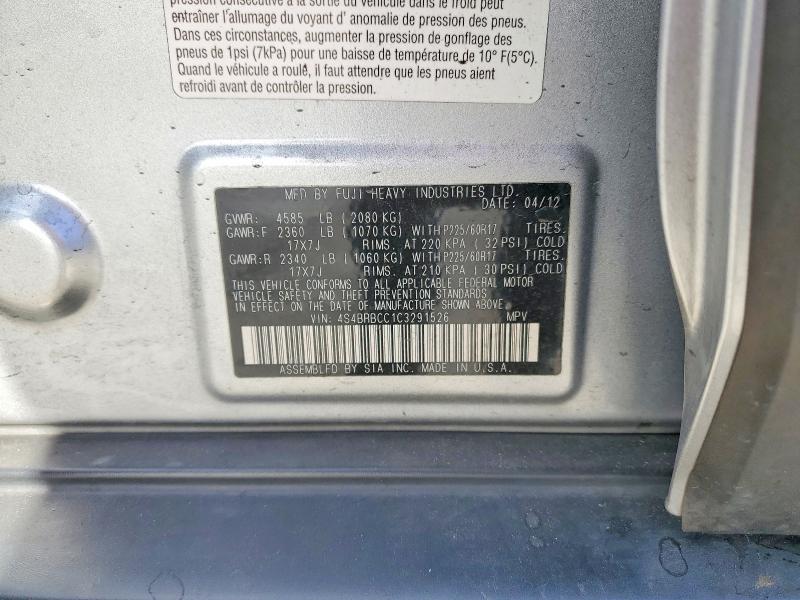Продаж на аукціоні авто 2012 Subaru Outback, vin: 4S4BRBCC1C3291526, номер лоту: 52236556
