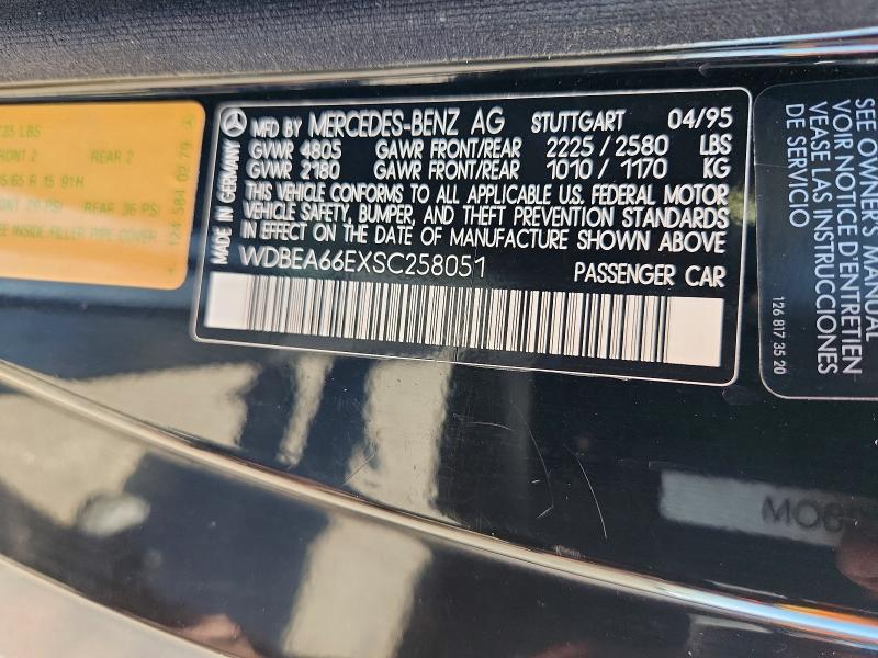 Продажа на аукционе авто 1995 Mercedes-benz E, vin: WDBEA66EXSC258051, номер лота: 53030916
