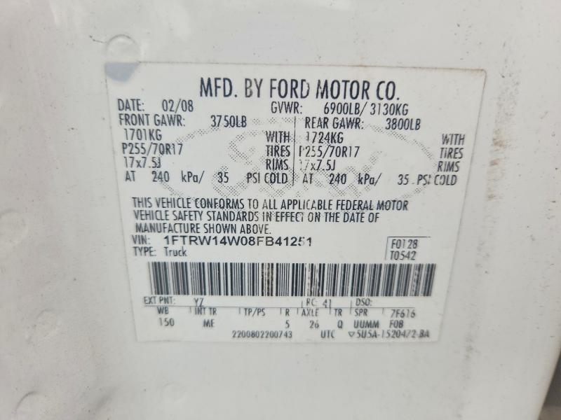 Продаж на аукціоні авто 2008 Ford F150, vin: 1FTRW14W08FB41251, номер лоту: 54000506
