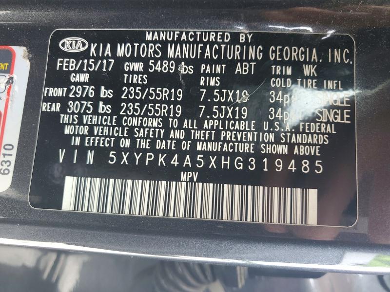 Aukcja sprzedaży 2017 Kia Sorento, vin: 5XYPK4A5XHG319485, numer aukcji: 52114176