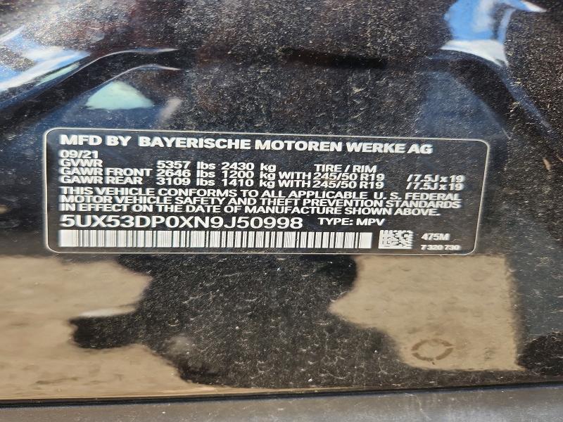 Aukcja sprzedaży 2022 Bmw X3, vin: 5UX53DP0XN9J50998, numer aukcji: 55207496
