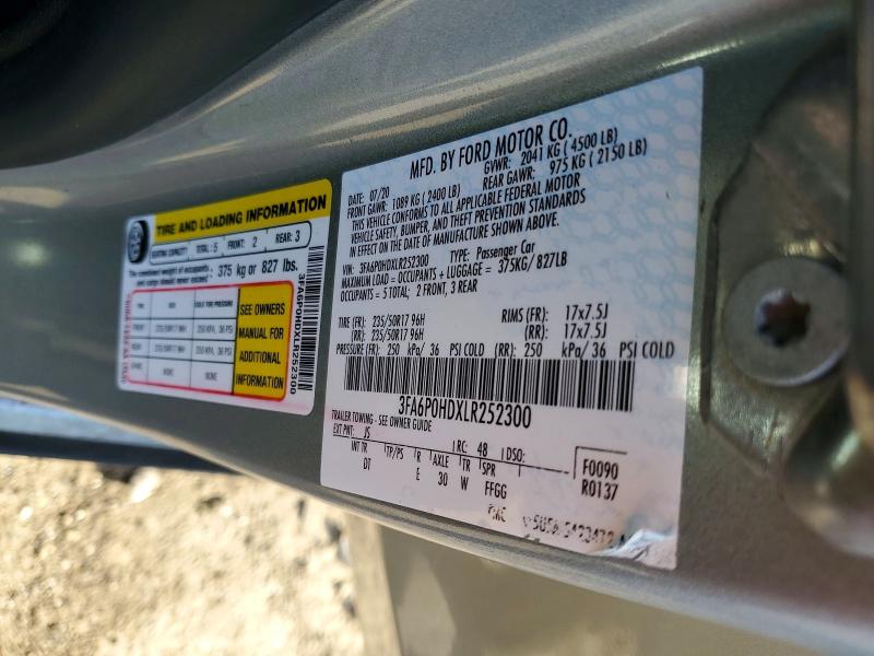 Продаж на аукціоні авто 2020 Ford Fusion, vin: 3FA6P0HDXLR252300, номер лоту: 53886246
