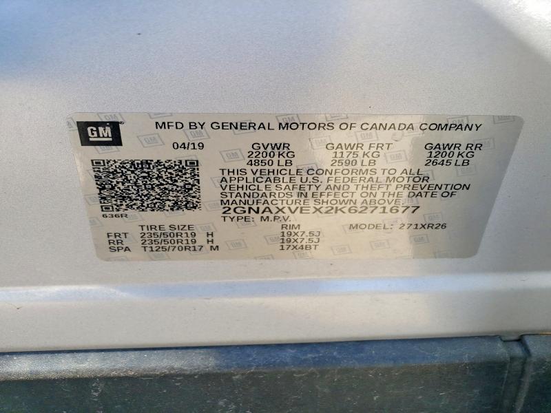 Продажа на аукционе авто 2019 Chevrolet Equinox, vin: 2GNAXVEX2K6271677, номер лота: 52307296