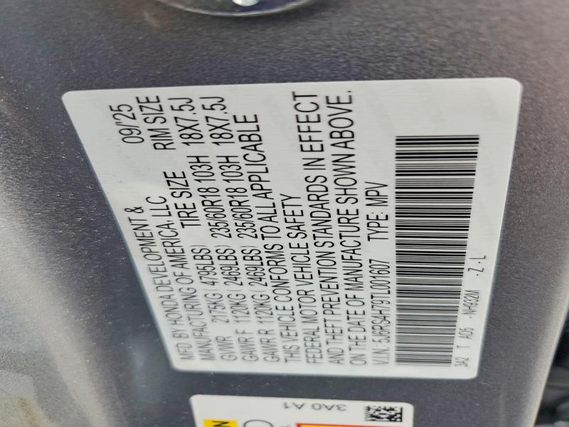 Продаж на аукціоні авто 2026 Honda Cr-v, vin: 5J6RS4H79TL001607, номер лоту: 54611066