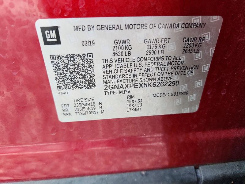 Aukcja sprzedaży 2019 Chevrolet Equinox, vin: 2GNAXPEX5K6262290, numer aukcji: 54783136
