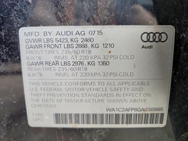 Продаж на аукціоні авто 2016 Audi Q5, vin: WA1C2AFP6GA036985, номер лоту: 54876236