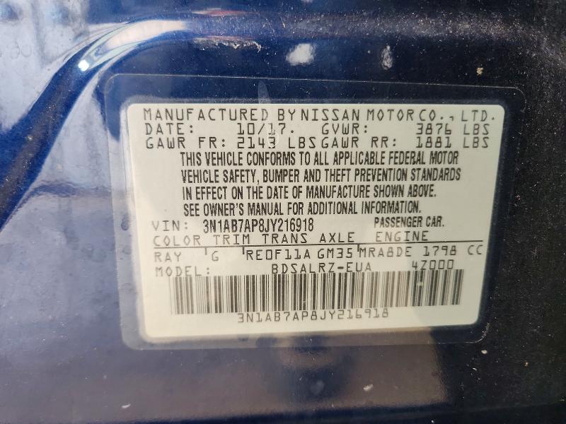 Aukcja sprzedaży 2018 Nissan Sentra, vin: 3N1AB7AP8JY216918, numer aukcji: 54096856