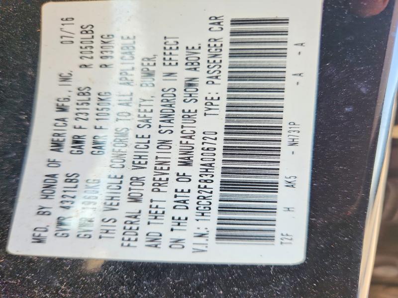 2017 Honda Accord მანქანა იყიდება აუქციონზე, vin: 1HGCR2F83HA006720, აუქციონის ნომერი: 54395116