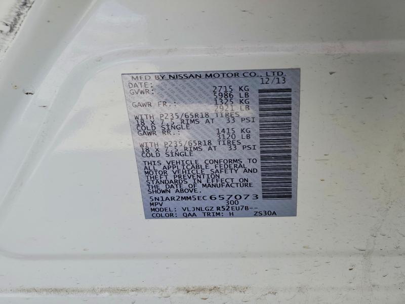 Aukcja sprzedaży 2014 Nissan Pathfinder, vin: 5N1AR2MM5EC657073, numer aukcji: 54995776