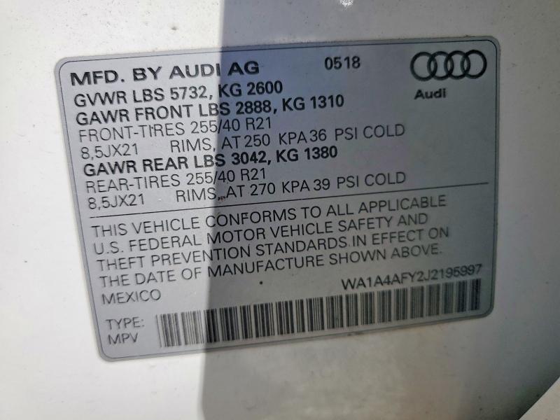 Aukcja sprzedaży 2018 Audi Sq5, vin: WA1A4AFY2J2195997, numer aukcji: 53513096