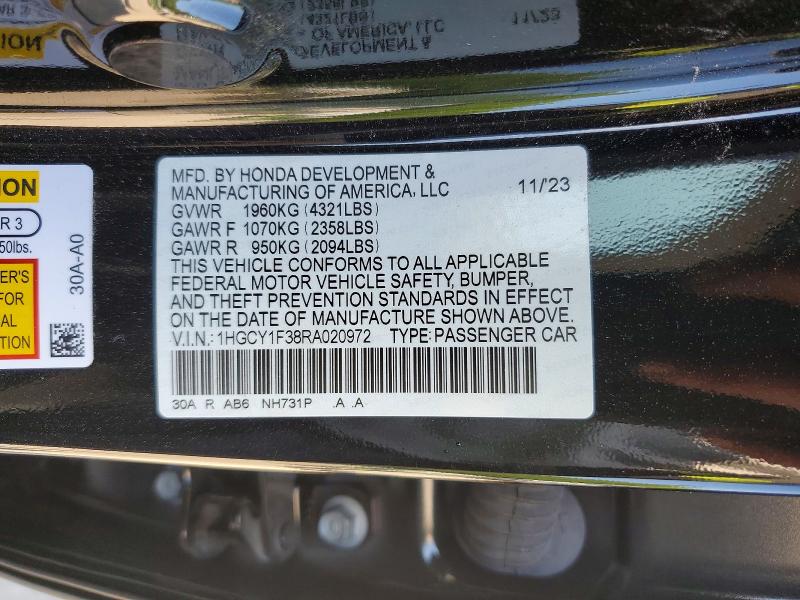 2024 Honda Accord მანქანა იყიდება აუქციონზე, vin: 1HGCY1F38RA020972, აუქციონის ნომერი: 53084336