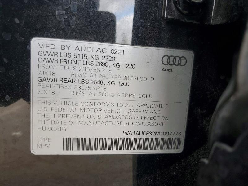 2021 Audi Q3 მანქანა იყიდება აუქციონზე, vin: WA1AUCF32M1097773, აუქციონის ნომერი: 55110156