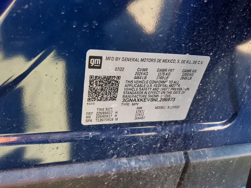 Продаж на аукціоні авто 2022 Chevrolet Equinox, vin: 3GNAXKEV8NL286973, номер лоту: 52732186