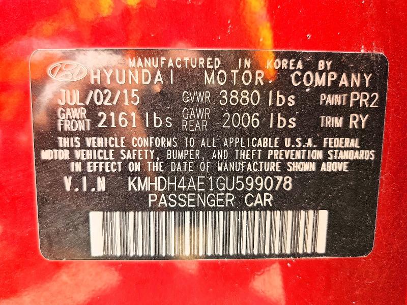 Продажа на аукционе авто 2016 Hyundai Elantra, vin: KMHDH4AE1GU599078, номер лота: 52827076