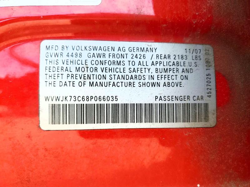 52477476 :رقم المزاد ، WVWJK73C68P066035 vin ، 2008 Volkswagen Passat مزاد بيع