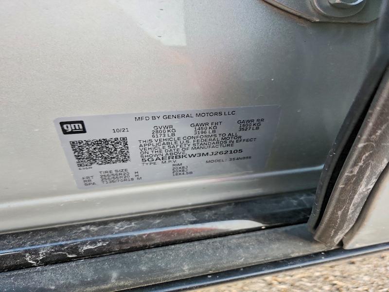 2021 Buick Enclave მანქანა იყიდება აუქციონზე, vin: 5GAERBKW3MJ262105, აუქციონის ნომერი: 52010136