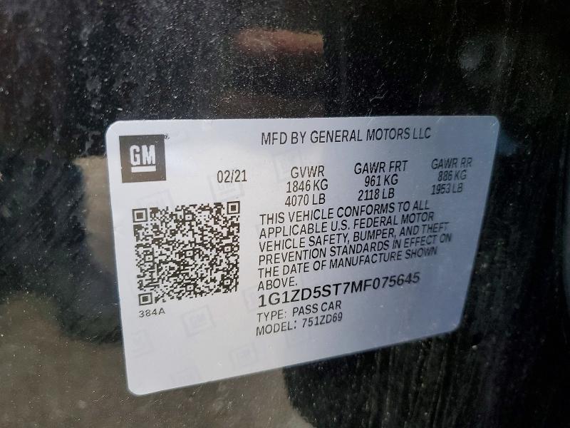 Продаж на аукціоні авто 2021 Chevrolet Malibu, vin: 1G1ZD5ST7MF075645, номер лоту: 53743706