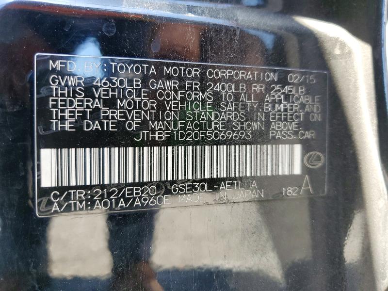 Aukcja sprzedaży 2015 Lexus Is, vin: JTHBF1D20F5069693, numer aukcji: 52721906