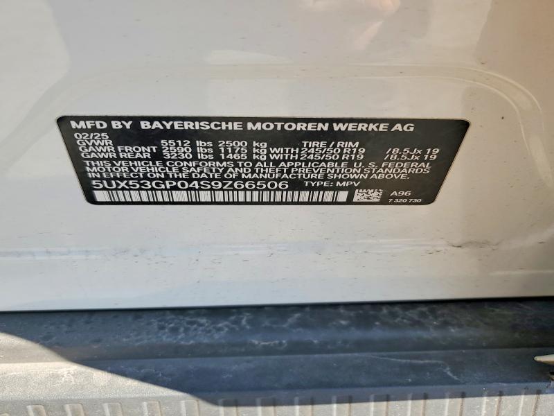 2025 Bmw X3 მანქანა იყიდება აუქციონზე, vin: 5UX53GP04S9Z66506, აუქციონის ნომერი: 54668206