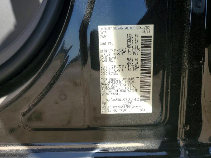 2018 Nissan Nv მანქანა იყიდება აუქციონზე, vin: 5BZAF0AA8JN852742, აუქციონის ნომერი: 53831926