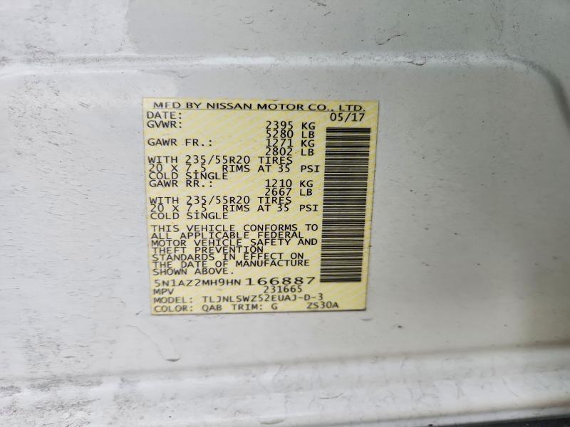 53932026 :رقم المزاد ، 5N1AZ2MH9HN166887 vin ، 2017 Nissan Murano مزاد بيع