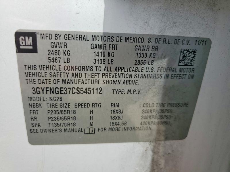 Aukcja sprzedaży 2012 Cadillac Srx, vin: 3GYFNGE37CS545112, numer aukcji: 51779386