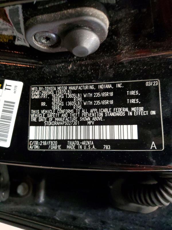 2023 Toyota Highlander მანქანა იყიდება აუქციონზე, vin: 5TDKDRAH4PS027361, აუქციონის ნომერი: 51919656