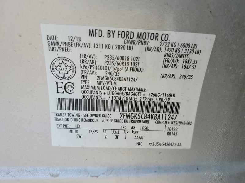 Aukcja sprzedaży 2019 Ford Flex, vin: 2FMGK5C84KBA11247, numer aukcji: 54142226