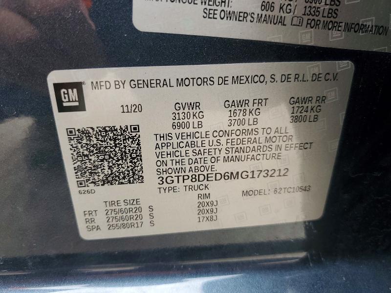 Продажа на аукционе авто 2021 Gmc Sierra, vin: 3GTP8DED6MG173212, номер лота: 52695946