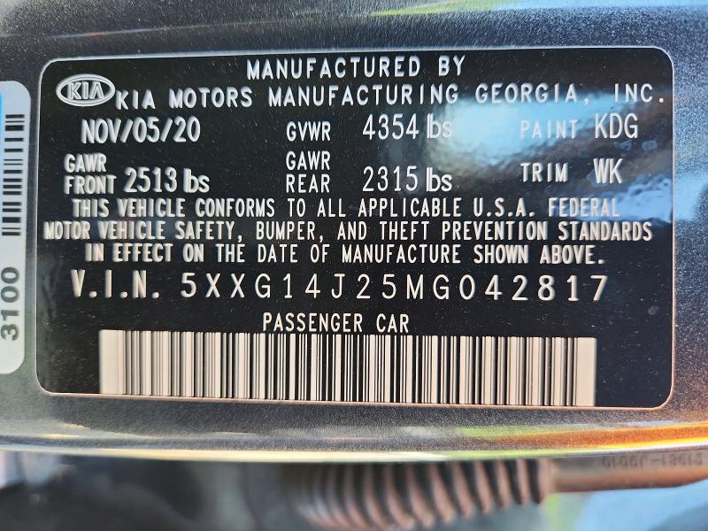 Продаж на аукціоні авто 2021 Kia K5, vin: 5XXG14J25MG042817, номер лоту: 51445356