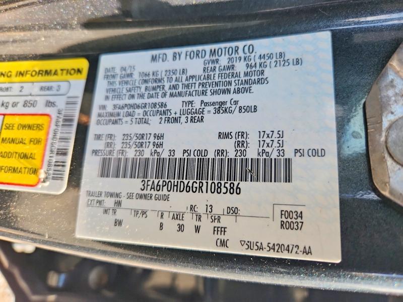 54894696 :رقم المزاد ، 3FA6P0HD6GR108586 vin ، 2016 Ford Fusion مزاد بيع