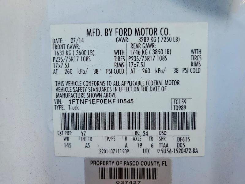 53970156 :رقم المزاد ، 1FTNF1EF0EKF10545 vin ، 2014 Ford F150 مزاد بيع