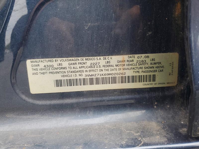 2009 Volkswagen Jetta მანქანა იყიდება აუქციონზე, vin: 3VWHZ71K69M020262, აუქციონის ნომერი: 52930406