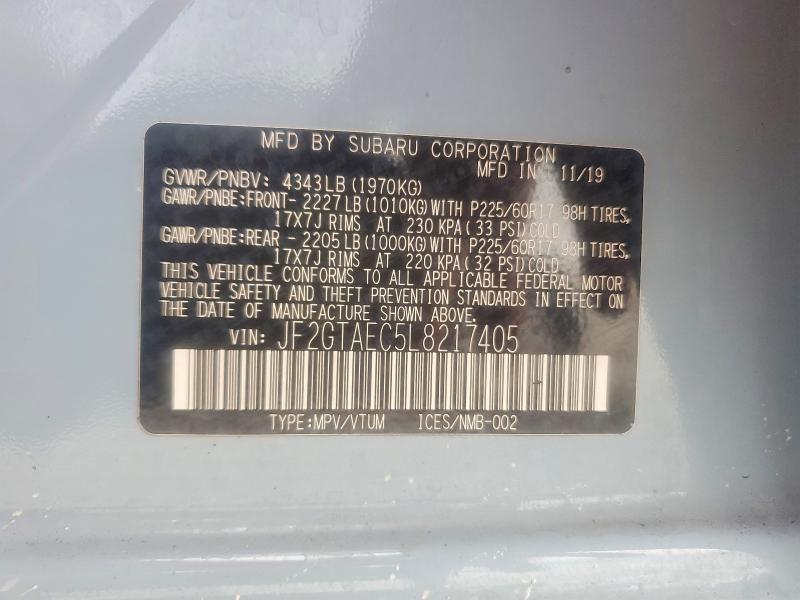 Aukcja sprzedaży 2020 Subaru Crosstrek, vin: JF2GTAEC5L8217405, numer aukcji: 53058006