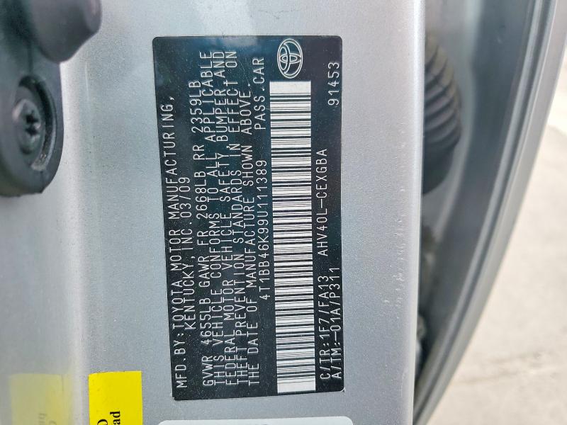 2009 Toyota Camry მანქანა იყიდება აუქციონზე, vin: 4T1BB46K99U111389, აუქციონის ნომერი: 53185976