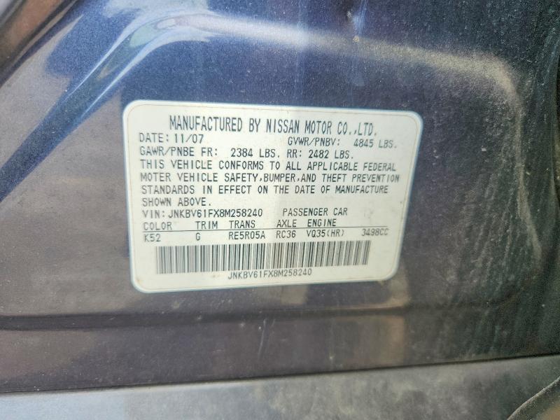 Aukcja sprzedaży 2008 Infiniti G35, vin: JNKBV61FX8M258240, numer aukcji: 54405616