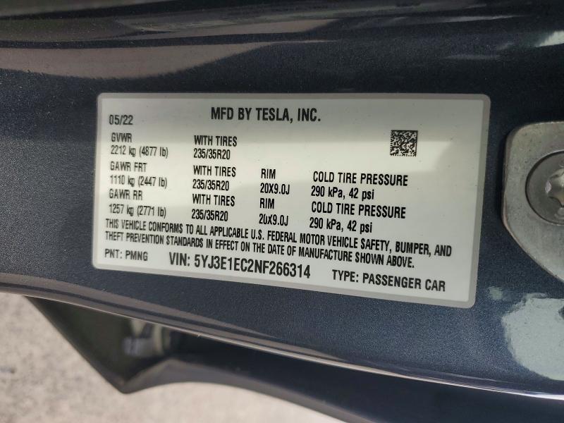 Продажа на аукционе авто 2022 Tesla Model 3, vin: 5YJ3E1EC2NF266314, номер лота: 53628756
