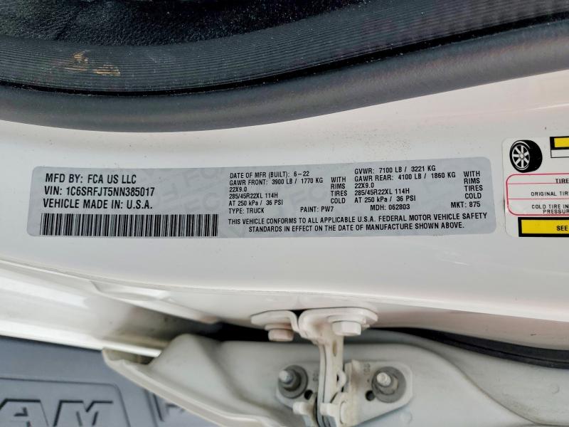 Aukcja sprzedaży 2022 Ram 1500, vin: 1C6SRFJT5NN385017, numer aukcji: 51847906